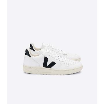 Veja V-10 LEATHER Sneakers Dames White/Black | BE 663MQZ